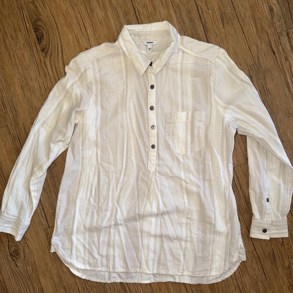 Sonoma Goods For Life Button Up Shirt Womens Petite Small Long Front Pocket K